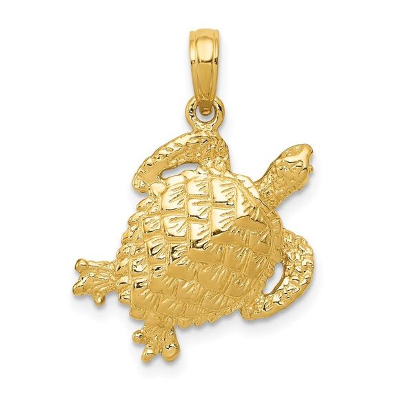 10k Yellow Gold Solid Polished Open-Backed Turtle Pendant